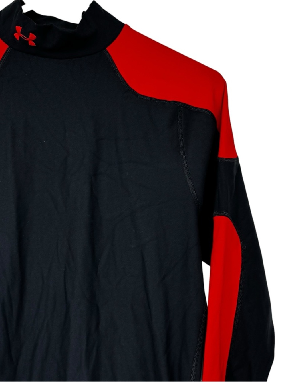 Under Armour Size Large Red/Black Ny/Poly/Elas Fitted Base Layer Mock Neck Top - Picture 4 of 11